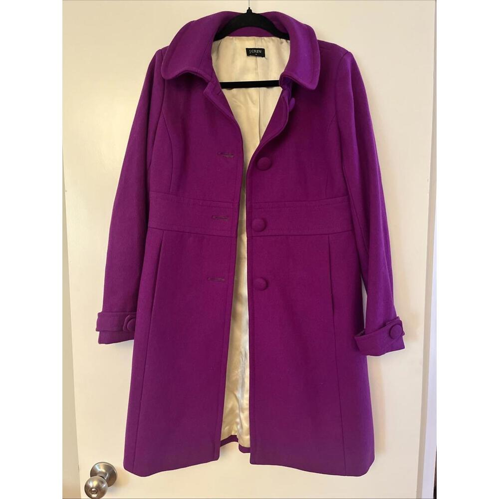 VTG J.Crew Purple Wool Blend Pea Coat 6 - Jewel Tone Statement Fall Winter Coat
